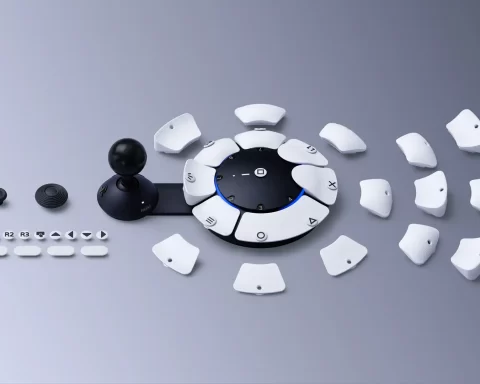 What's inside the box of the PlayStation Access controller kit. Inside the box, there are 19 button caps (one wide flat, two overhang, four curve, nine pillow, and four flat), three stick caps (one ball, one standard, one dome), and 23 button cap tags.